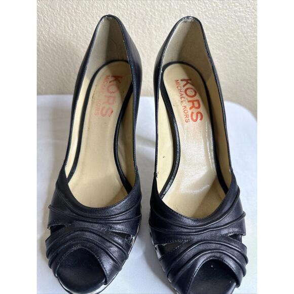 Michael Kors Shoes - Kors Michael Kors‎ Black Leather Opentoe Platform Heels Pumps Sandals SZ 8 M